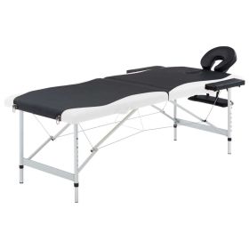 2-Zone Foldable Massage Table Aluminum Black and White