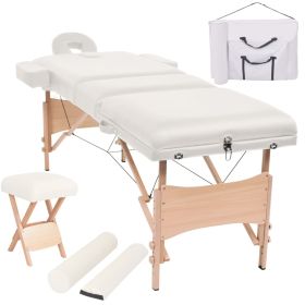 3-Zone Folding Massage Table and Stool Set 3.9" Thick White