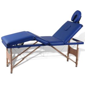 Blue Foldable Massage Table 4 Zones with Wooden Frame