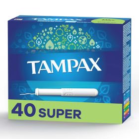 Tampax Cardboard Tampons Super Absorbency, Anti-Slip Grip, LeakGuard Skirt, Unscented, 40 Count