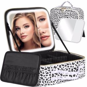 Travel Makeup Bag With Light Up Mirror, With 2X3X Magnifying Mirror And Adjustable Partitions (Color: As Picture)